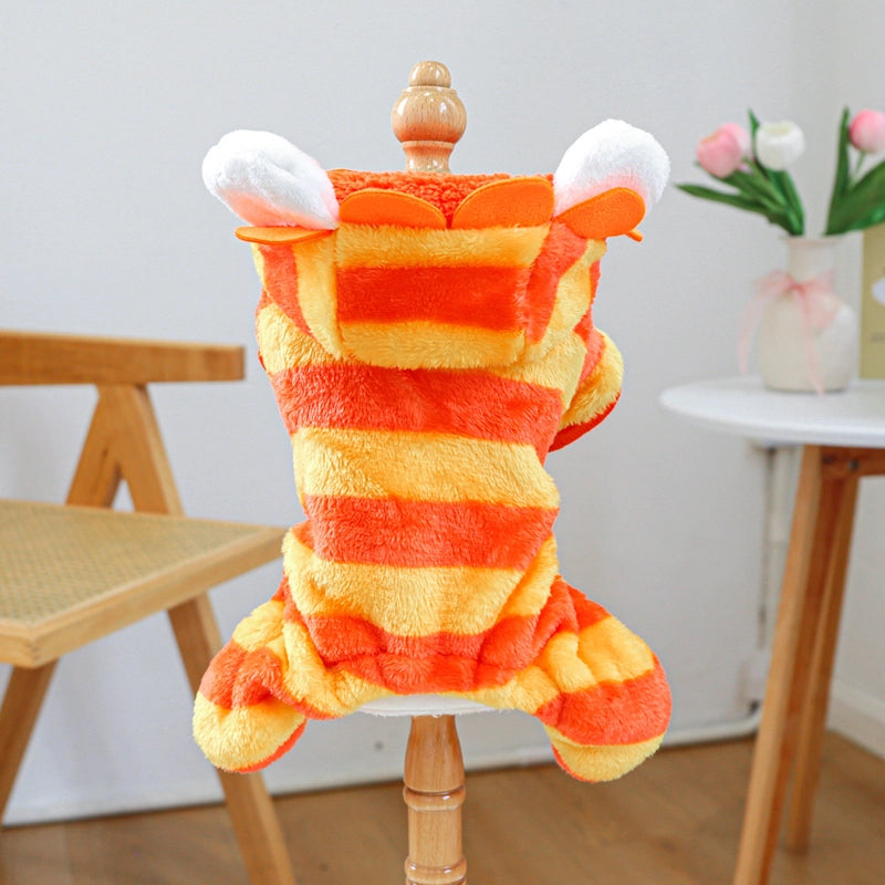 2 Pieces Pet Clothes Autumn And Winter Fleece-Lined Warm Dog Cat Clothing Decoration Flower Four-Legged Dinosaur Transformation Suit Collection