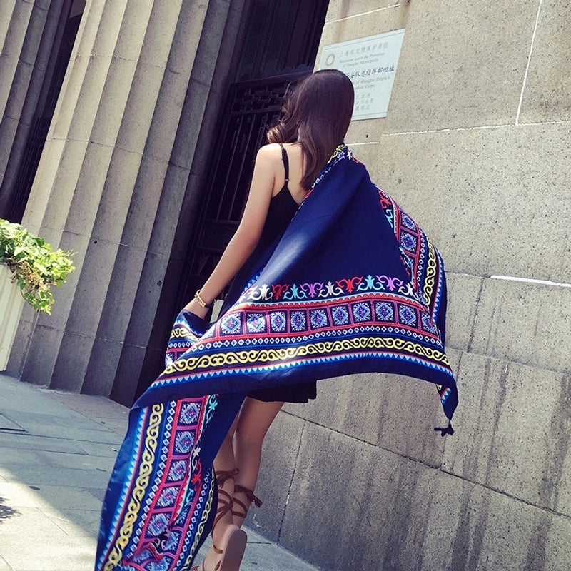 Women's Ethnic Style Flower Thick Twill Cotton Printing Shawl