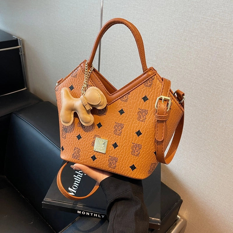 Women's Small PU Geometric Elegant Basic Sewing Thread Bucket Zipper Bucket Bag