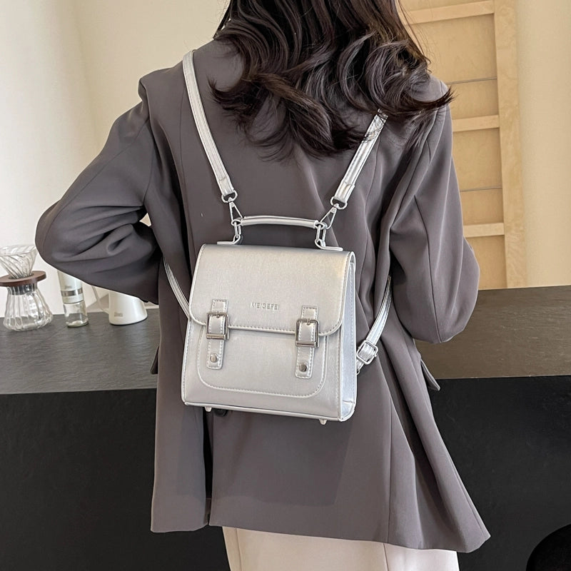 Women's Medium Pu Leather Solid Color Preppy Style Classic Style Sewing Thread Flip Cover Fashion Backpack