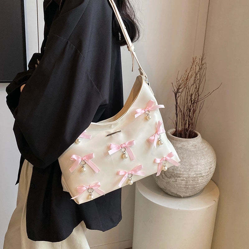 Women's Medium Pu Leather Bow Knot Elegant Square Zipper Tote Bag
