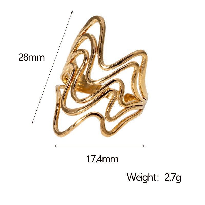 Irregular Geometric Lines Index Finger Ring Simple Cold Style Metallic Open Stainless Steel Ring