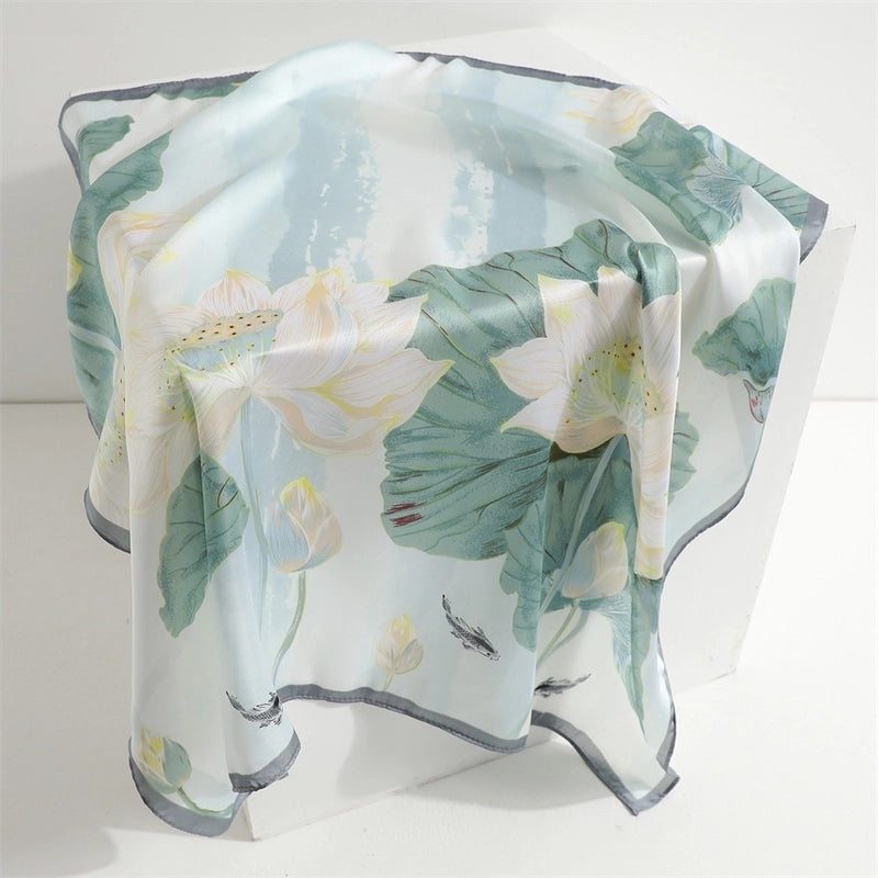 Women's Elegant Flower Satin Printing Silk Scarf