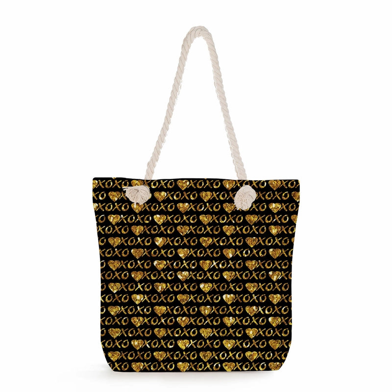 Women's Cotton And Linen Heart Shape Classic Style Square Zipper Tote Bag