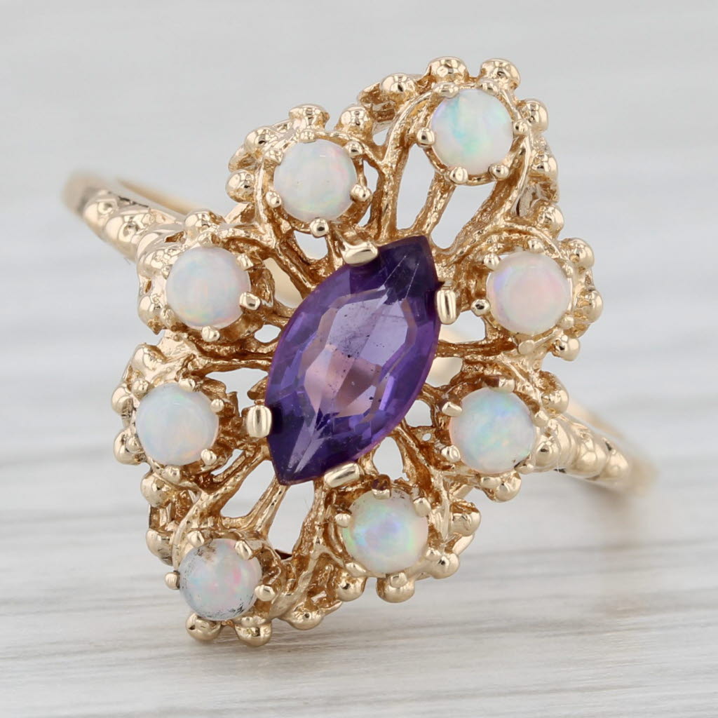 0.50ct Amethyst Opal Halo Ring 10k Yellow Gold Size 7.25