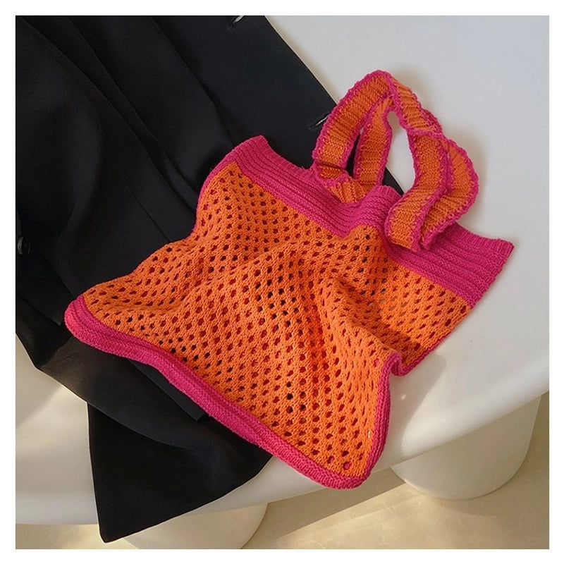 Women's Classic Style Color Block Knit Shopping Bags