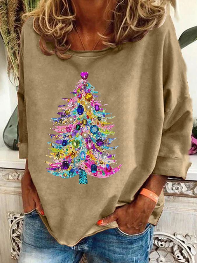 Women's Christmas Tree Art Printed Casual Sweatshirt