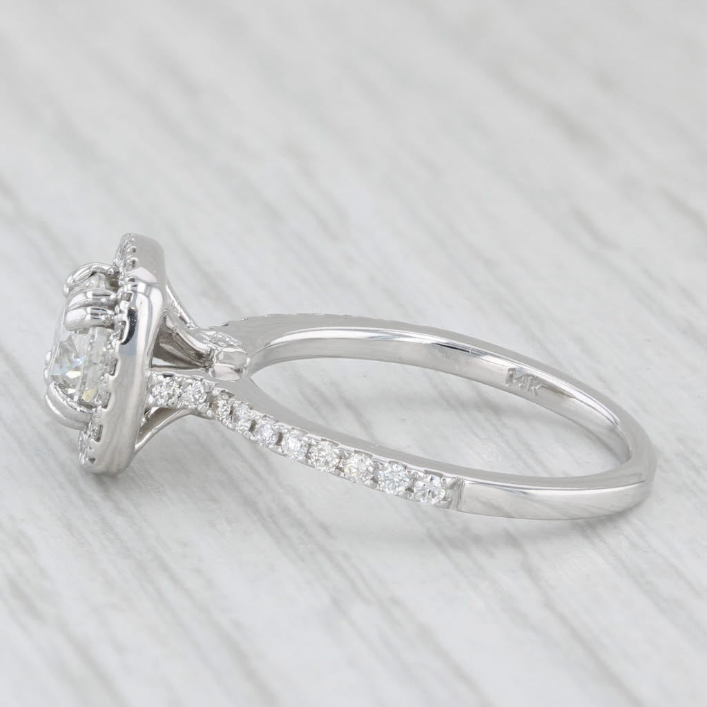 1.14ctw Round Diamond Halo Engagement Ring 14k White Gold Size 5 GIA