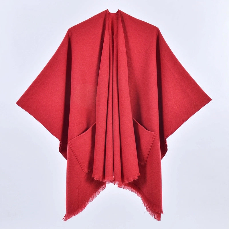 New Women's Autumn And Winter Warm Cloak Simple Double-sided Solid Color Split Cashmere Outerwear Shawl