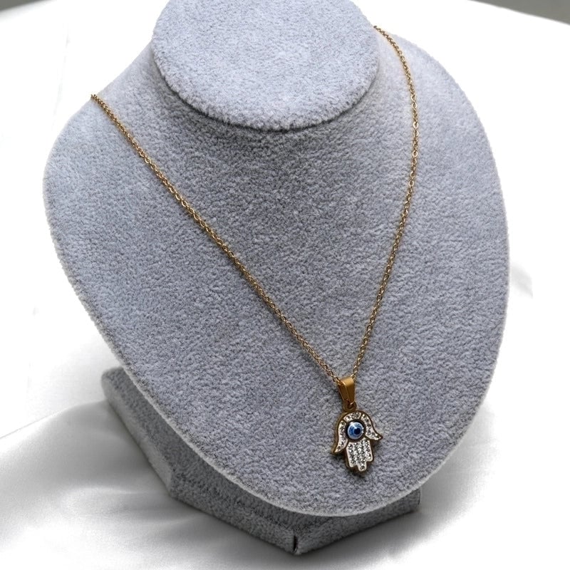 Fashion Devil's Eye Palm Stainless Steel Inlay Rhinestones Necklace 1 Piece