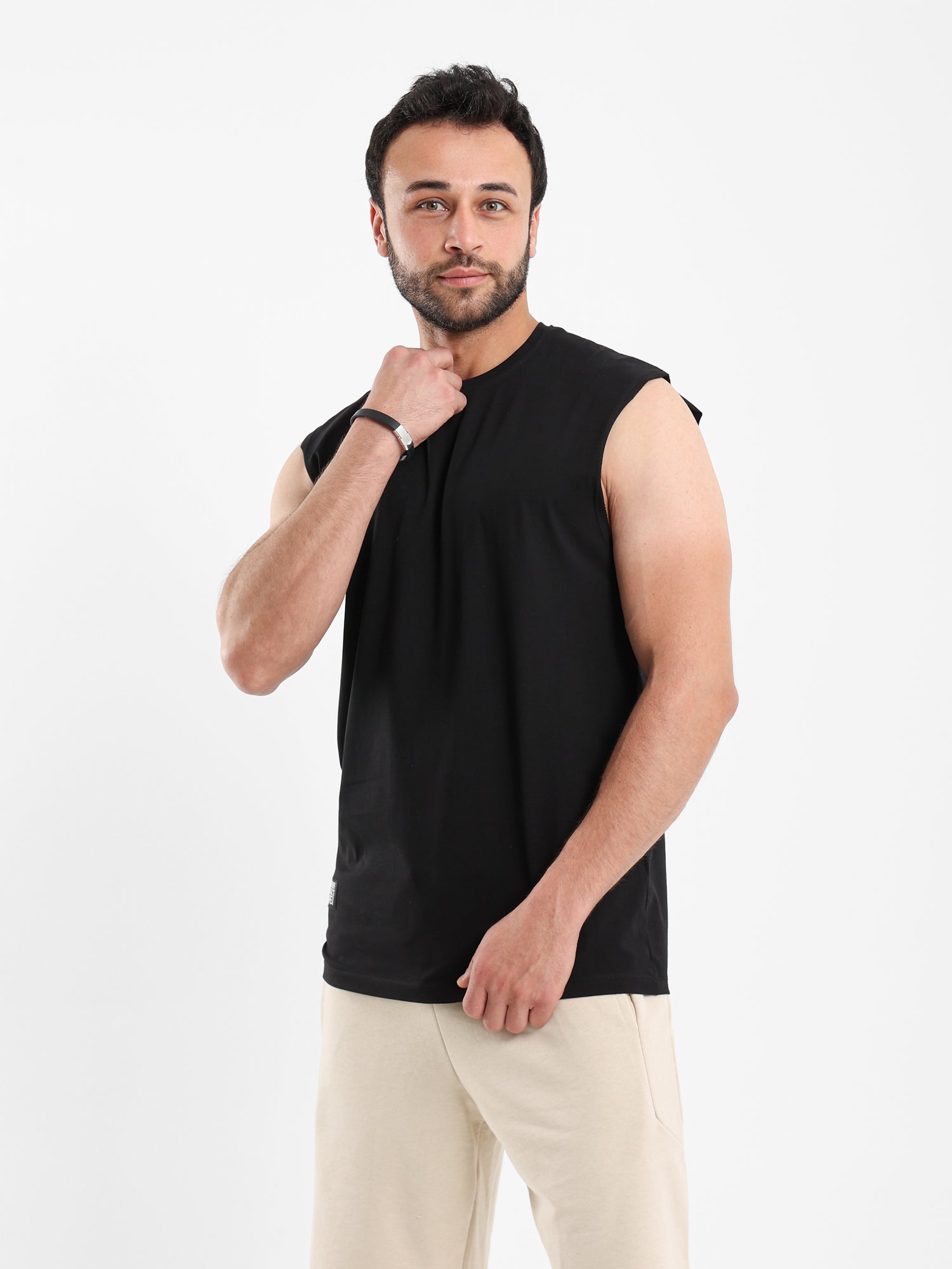 Sleeveless T Shirt with Woven Badge