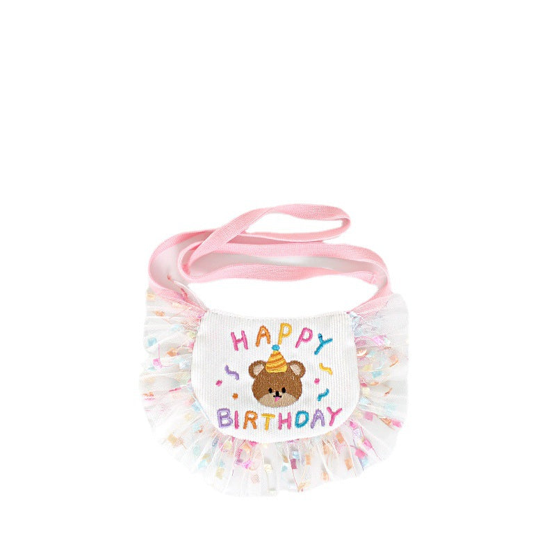 Birthday Bear Printed Dog Cat Bib&Hat Set