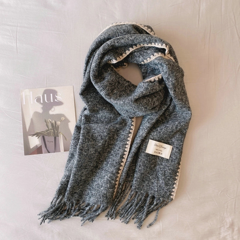 Lock Edge Light Luxury Original ~ High-End Knitted Contrast Color Including Woolen Knitting Scarf Talma Travel Matching Fashion