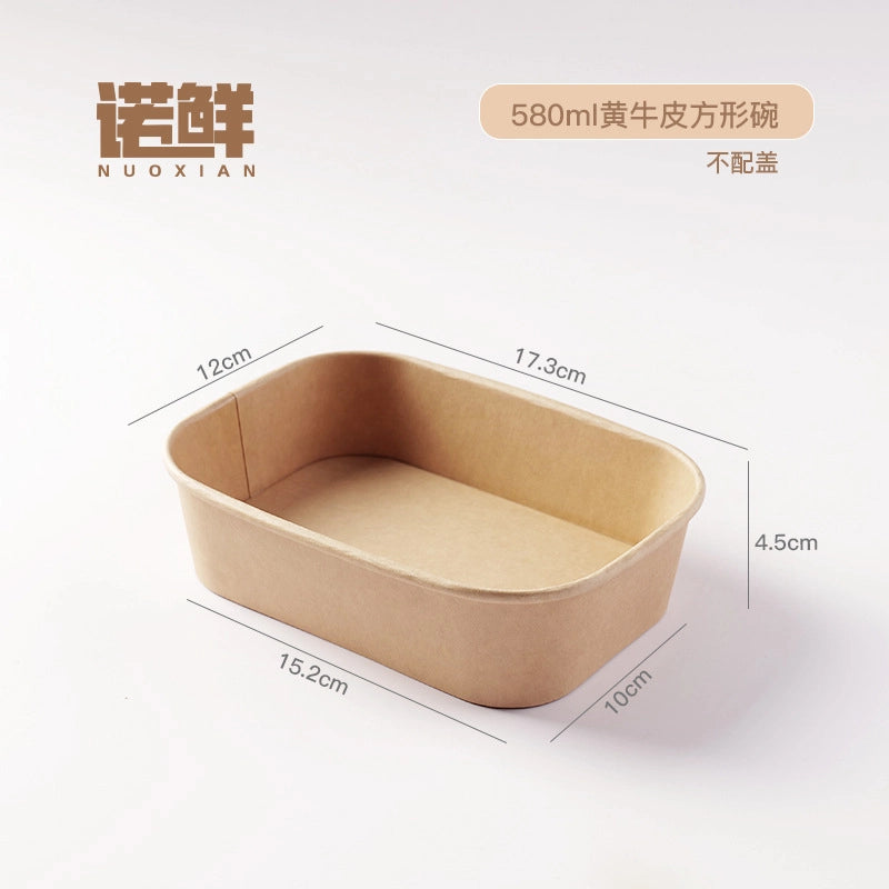 Kraft Paper Square Bowl Disposable Lunch Box Rectangular Lunch Box Take-out Packing Lunch Box Light Fruit Picnic Tableware