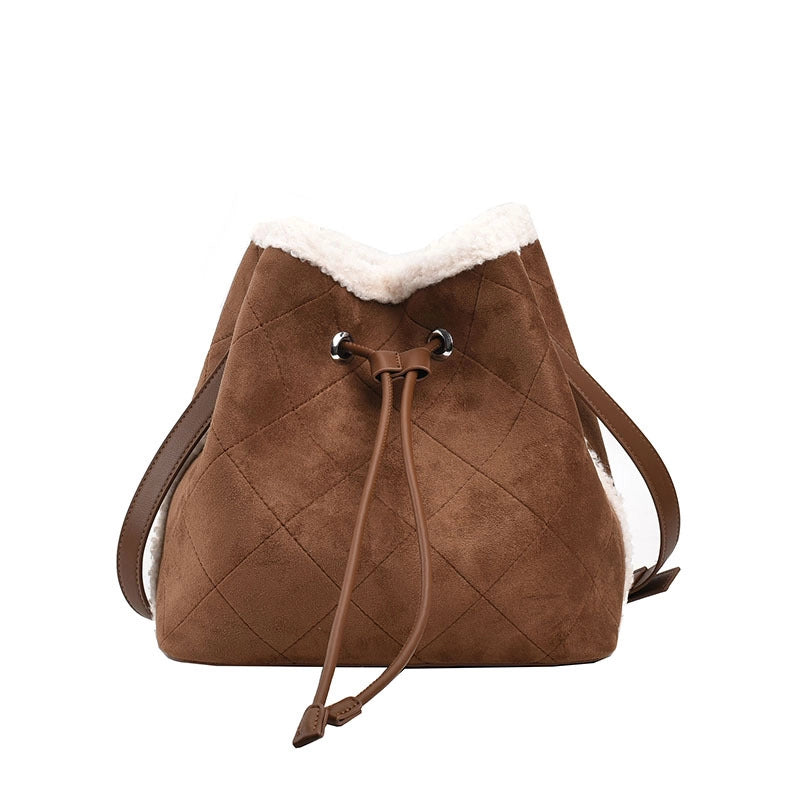 Women's Pu Leather Suede Solid Color Classic Style Streetwear Bucket String Crossbody Bag