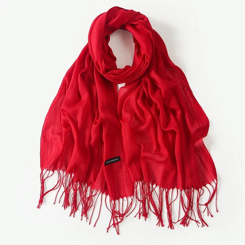 Women's Elegant Classic Style Solid Color Polyester Tassel Scarf