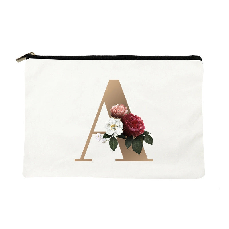 Letter Flower Makeup Bag Personalized Style English Letters Hand-held Cosmetic Bag Canvas Bag