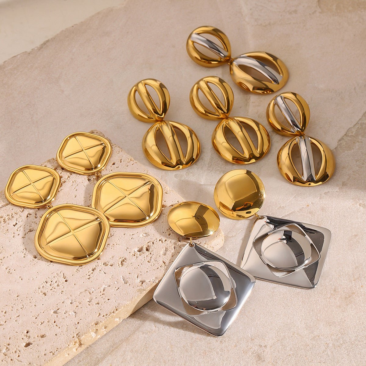 Stainless Steel Exaggerated Earrings Color Matching Niche Earrings Titanium Steel 18K Gold Earrings