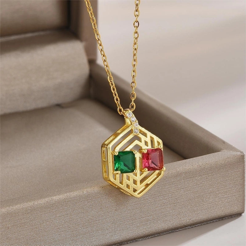 Elegant Minimalist Leaf Flower Bow Knot Titanium Steel Zircon Plating Pendant Necklace