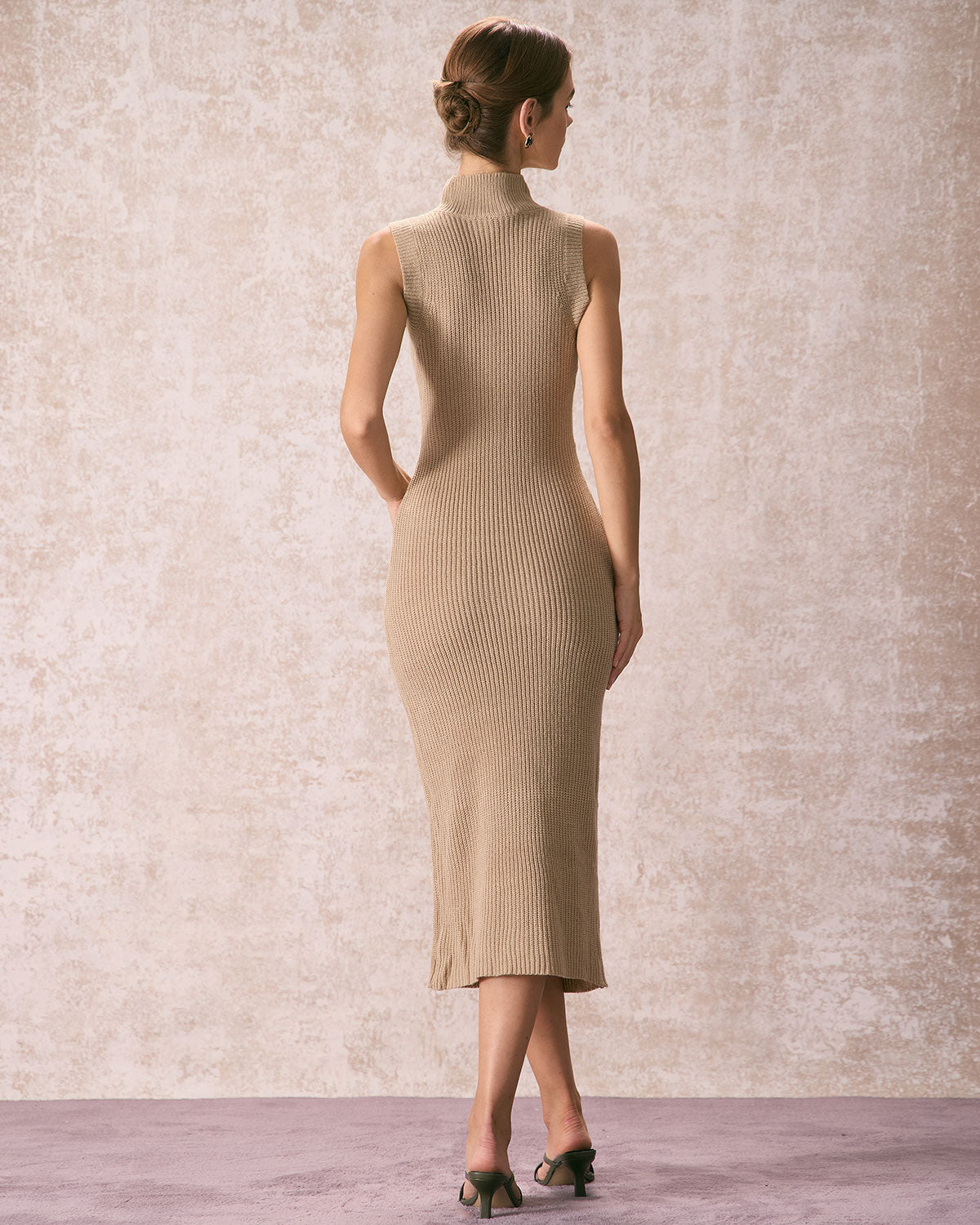 The Khaki Mock Neck Sweater Midi Dress