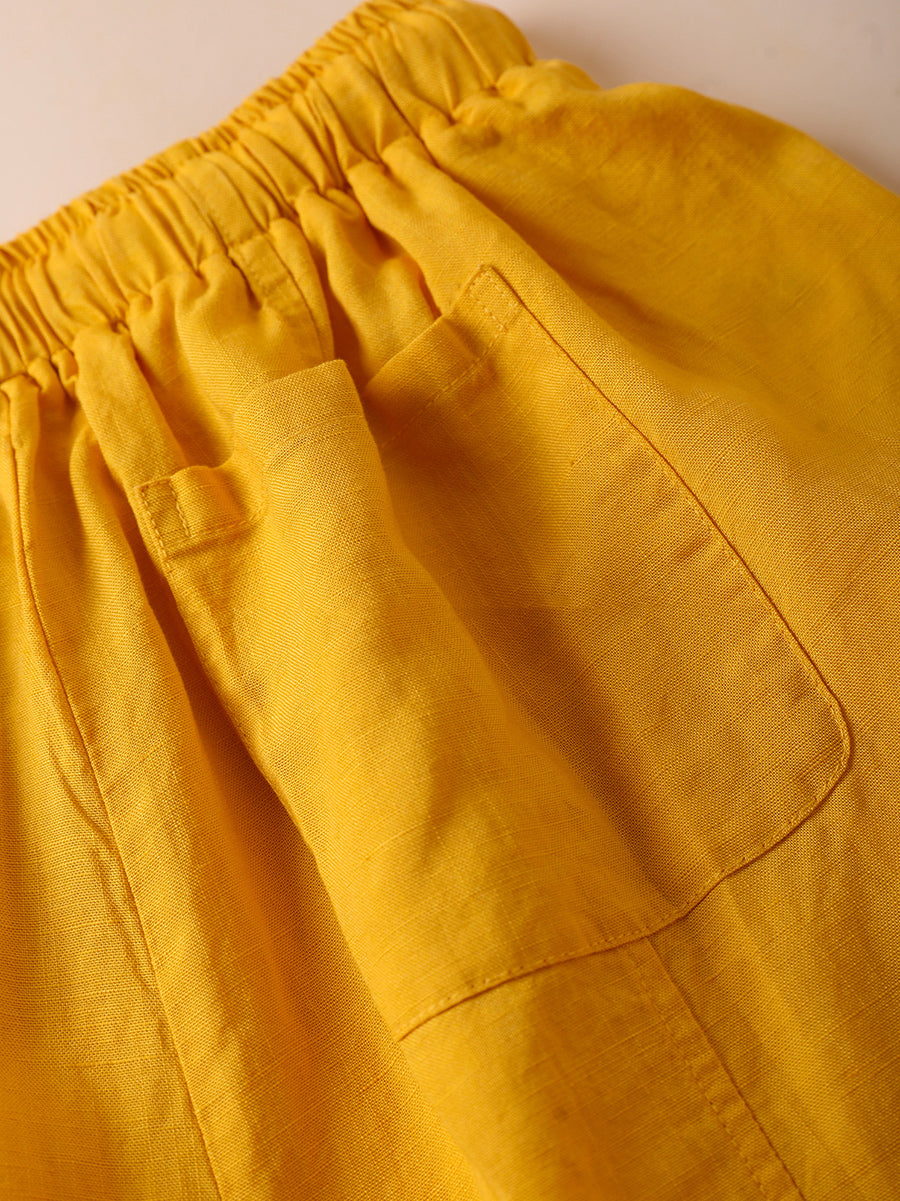 Women Summer Casual Pure Color Linen Wide-leg Pants