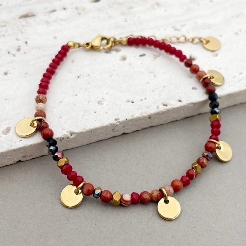 Casual Round 304 Stainless Steel Natural Stone Labradorite Gold Plated Bracelets In Bulk
