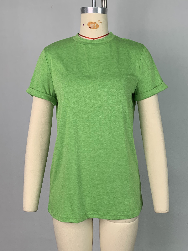 Short Sleeves Solid Color Round-Neck T-Shirts Tops