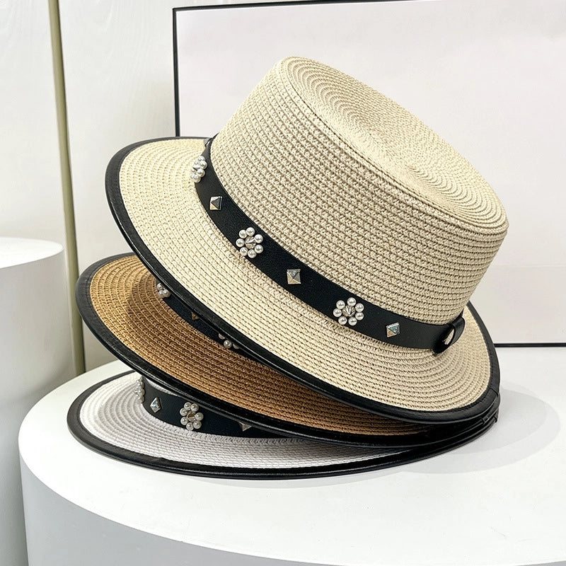 Women's Minimalist Flower Flat Eaves Straw Hat