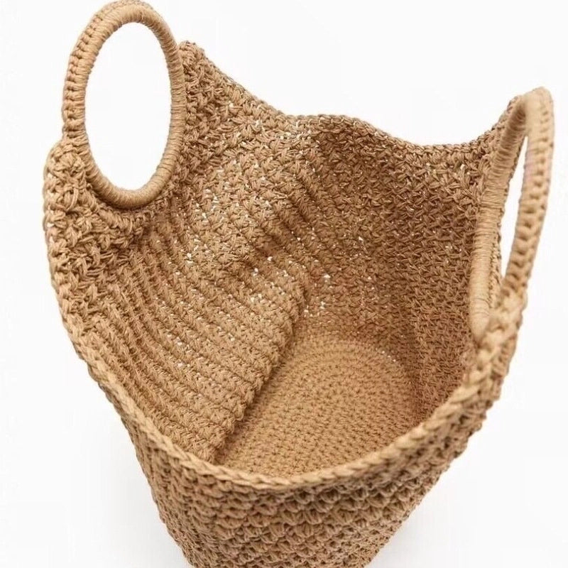 Women's Medium Straw Solid Color Elegant Square Open Straw Bag
