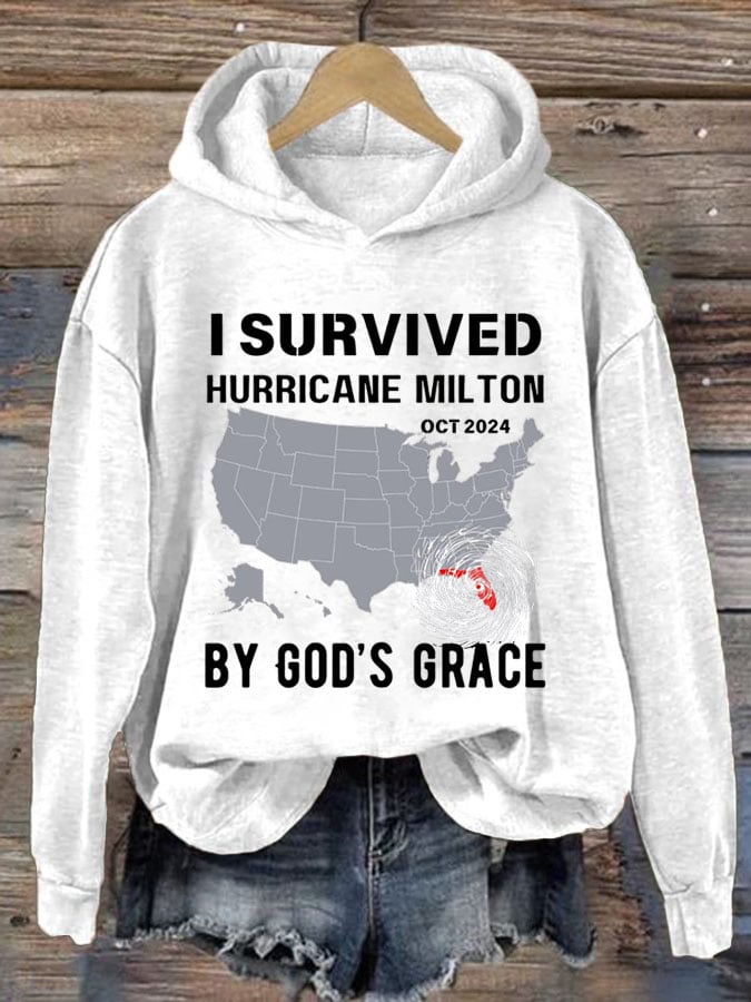 Women's I Survived Hurricane Milton Oct 2024 By God'S Grace Print Casual Sweatshirt