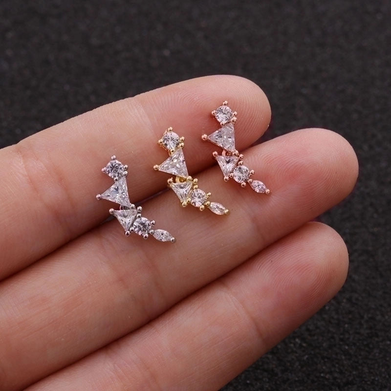 Minimalist Triangle Round Water Droplets Stainless Steel Copper Inlaid Zircon Ear Studs 1 Piece