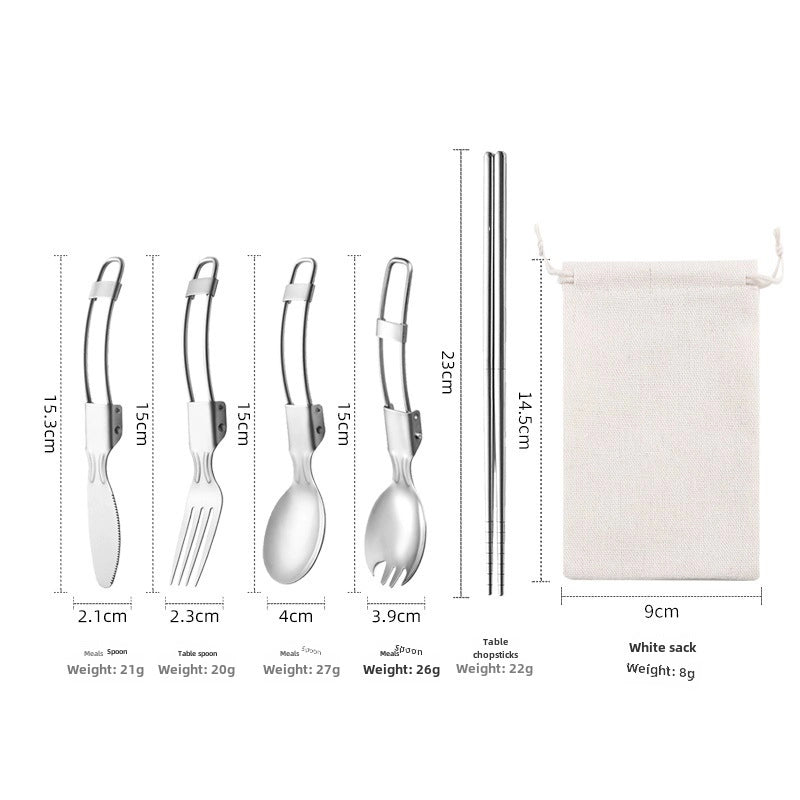 304 Folding Tableware Suit Salad Spoon Fork Chopsticks Folding Spoon Outdoor Picnic Travel Portable Foldable
