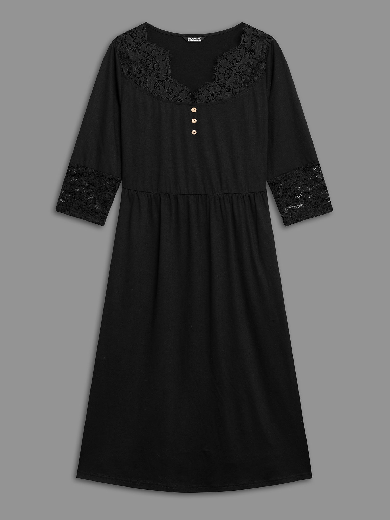 Lace Trim Stitch Button Detail Dress