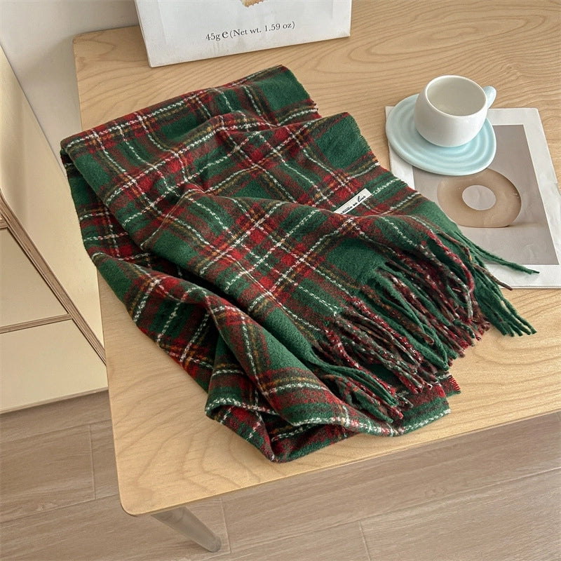 Women's Sweet Plaid Imitation Cashmere Tassel Scarf