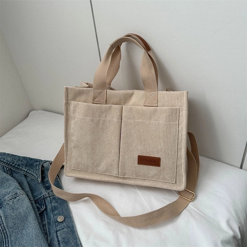 Women's Large Corduroy Solid Color Elegant Square Magnetic Buckle Handbag Tote Bag Crossbody Bag