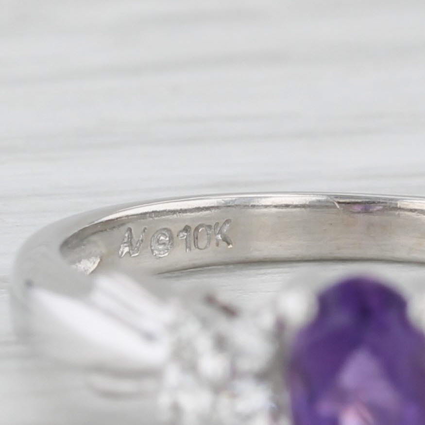 0.44ctw Oval Amethyst Diamond Ring 10k White Gold Size 5.75