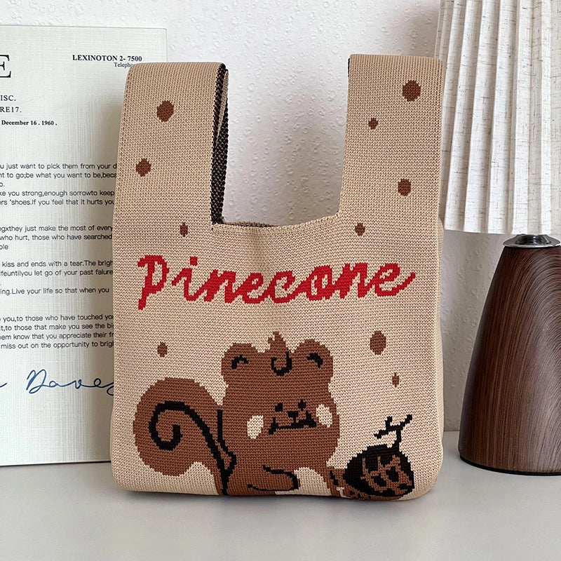 Small Square Bag Women's Handbag Special-Interest Design Knitted Cartoon Hand Gift Knitted Vest Shoulder Messenger Bag