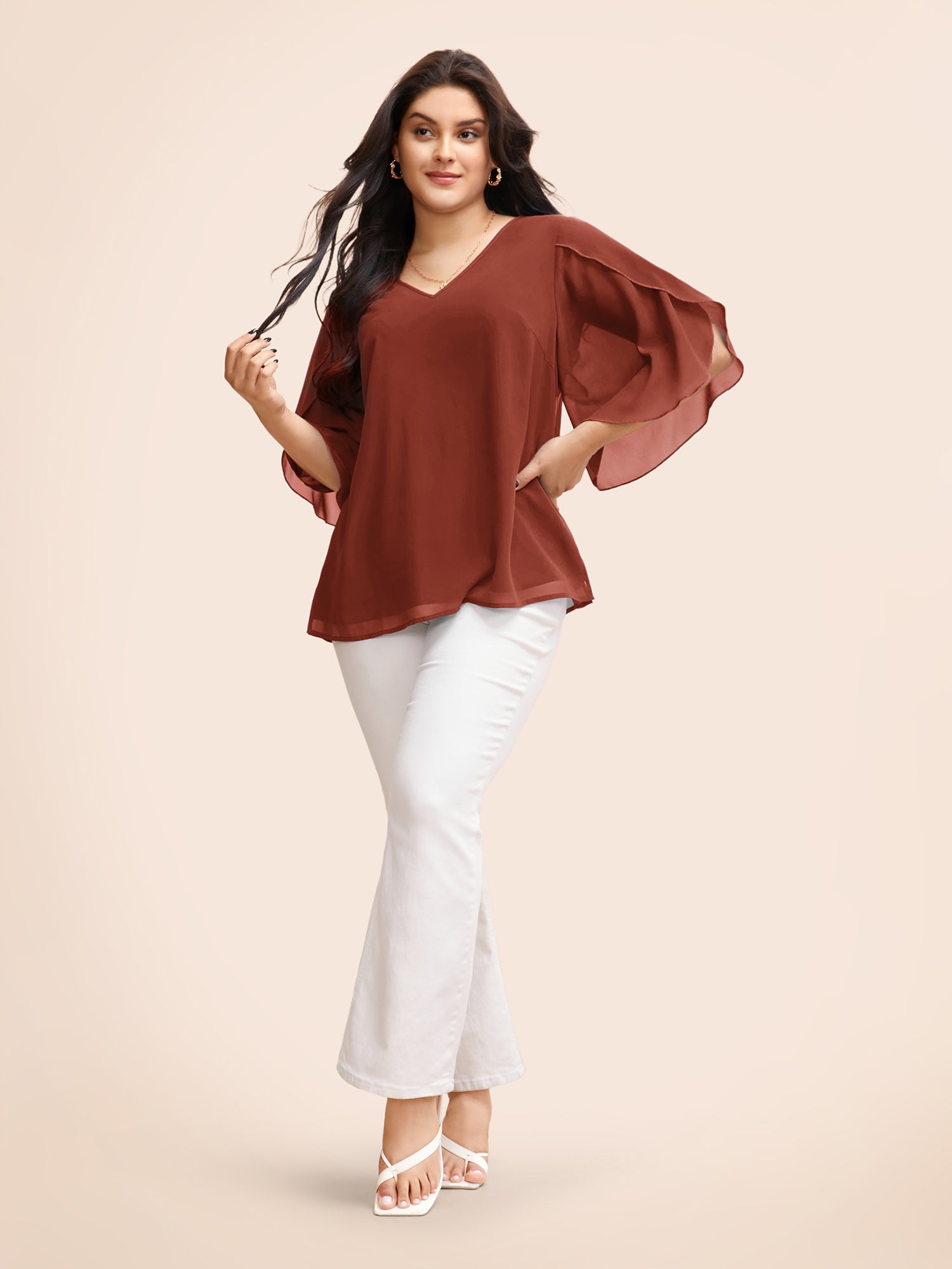 Chiffon Gathered Petal Sleeve Blouse