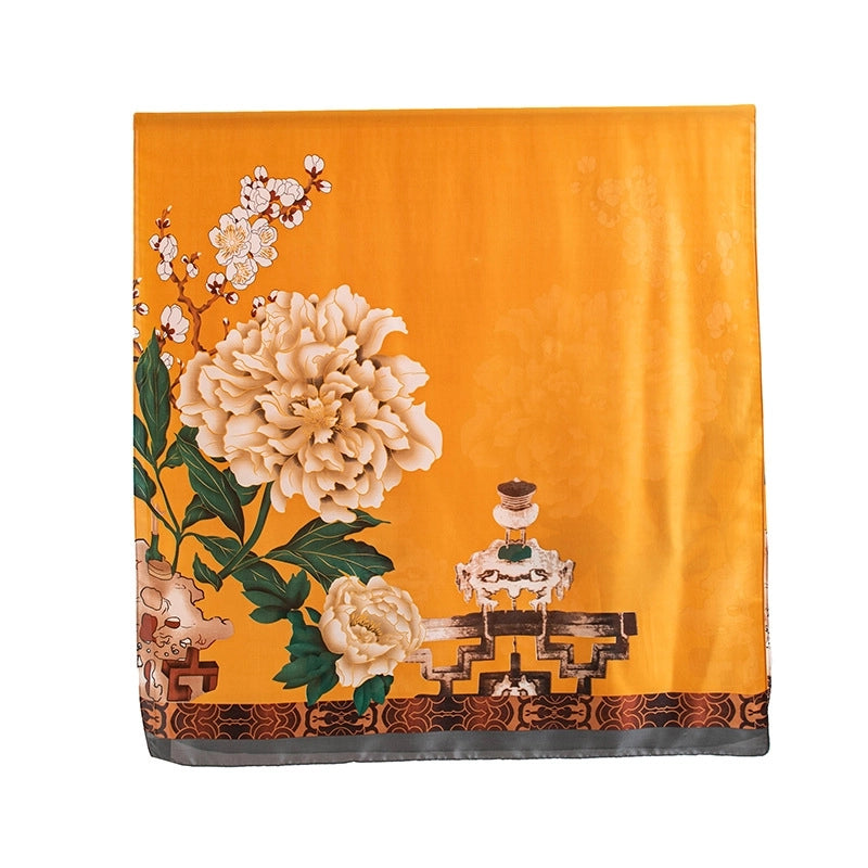 Women's Elegant Leaf Flower Leopard Polyester Silk Scarf