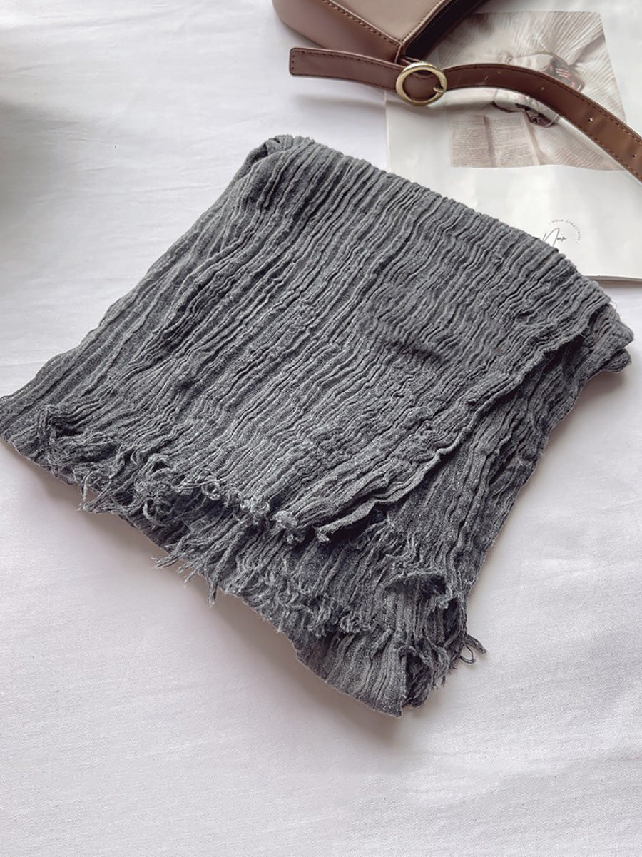 Vintage Pure Color Shirred Shawl Scarf