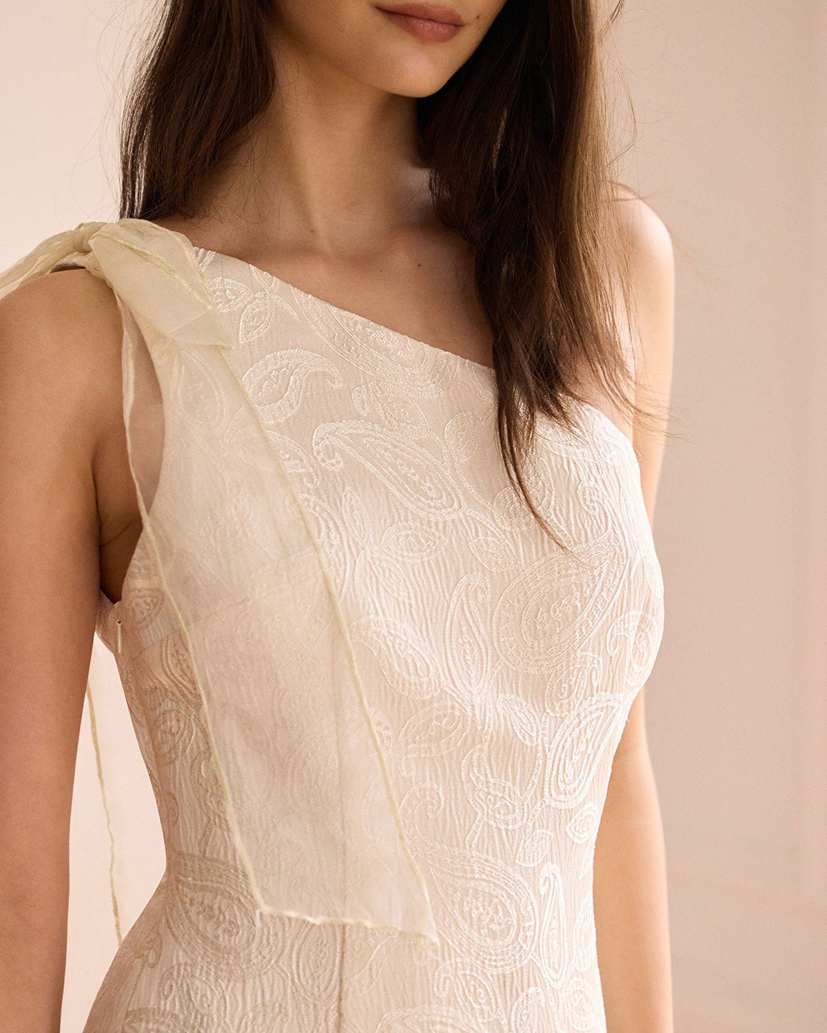 The Beige One-Shoulder Jacquard Mini Dress
