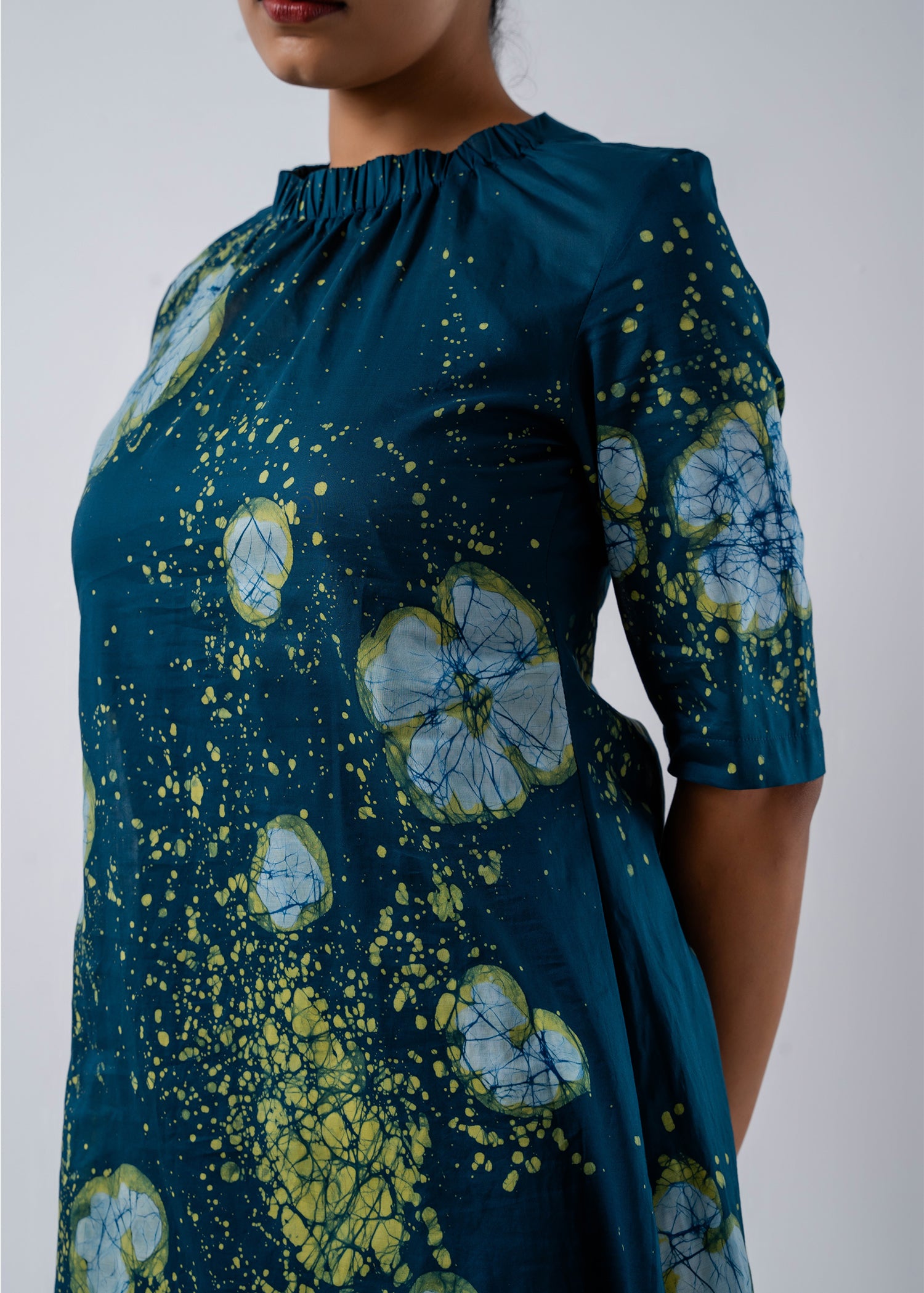 Batik Floral Elasticated High Neck Dress