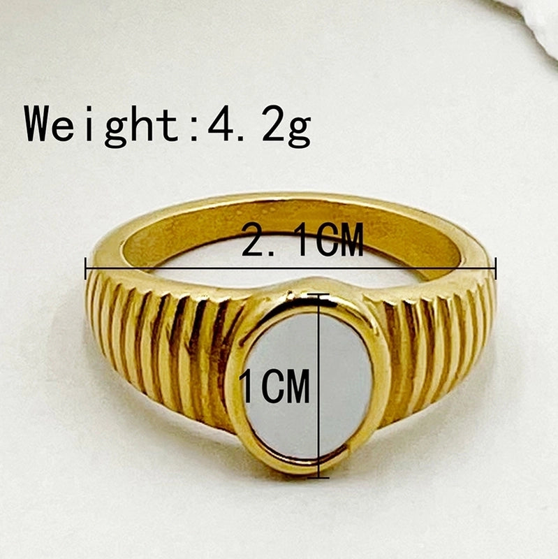 304 Stainless Steel 14K Gold Plated Modern Style Plating Inlay Round Moon Butterfly Shell Rings