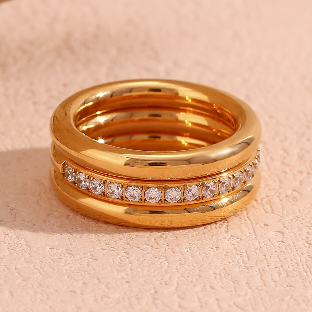 Women Fashion Circle Geometric Stainless Steel 18K Gold Plated Rings