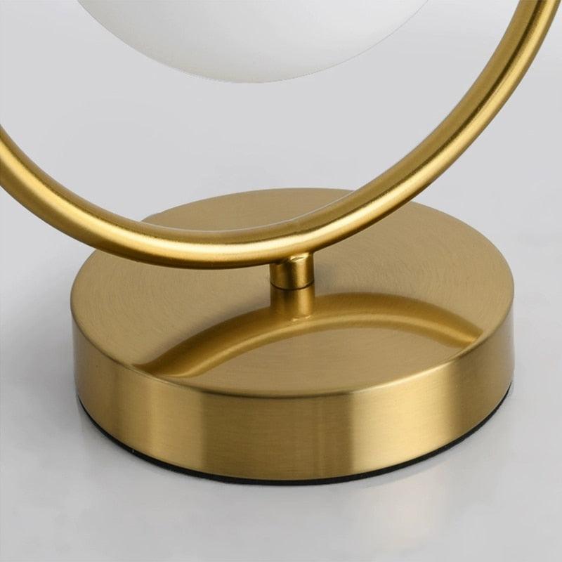 Golden Brass Ring LED Table Lamp with Glass Sphere