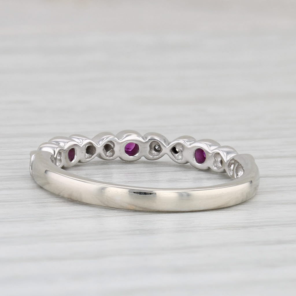 0.10ctw Ruby Diamond Stackable Hearts Ring 10k White Gold Size 7.25 Wedding Band