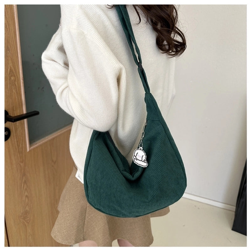 Women's Large Corduroy Solid Color Streetwear Dumpling Shape Zipper Shoulder Bag