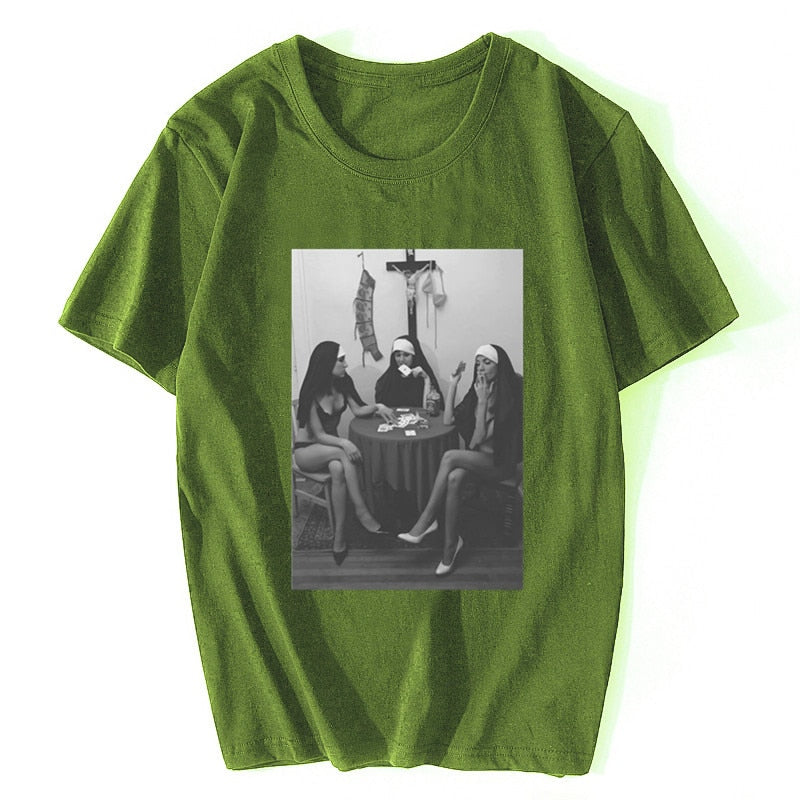 Nuns Naked Playing Cards Smoking Tee