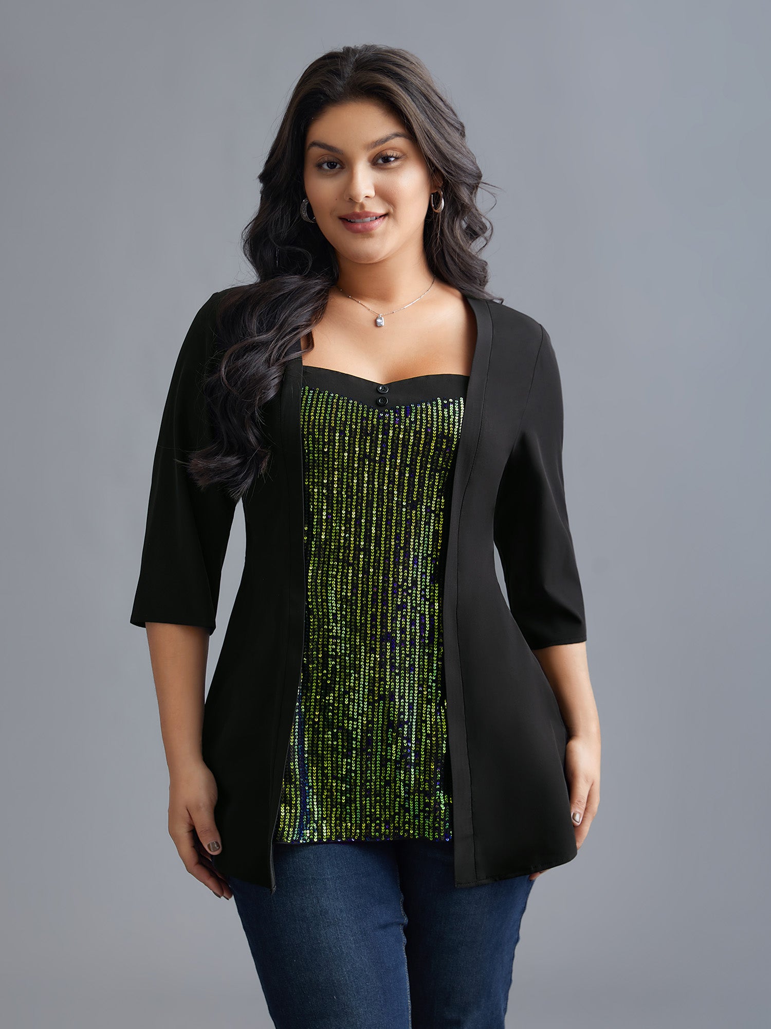 Heart Neckline Patchwork Button Detail Top