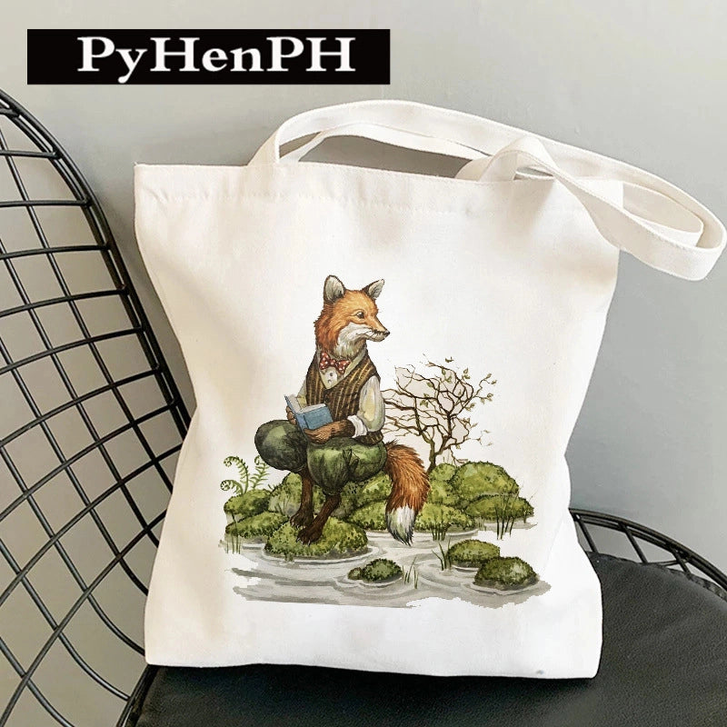 Women's Canvas Printing Animal Streetwear Square Open Canvas Bag